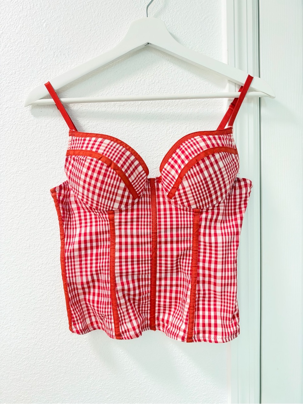Vintage Red gingham corset y2k bustier top cottagecore women’s size Large